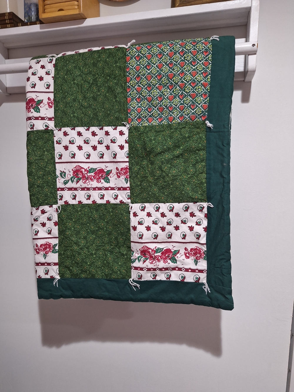 Handmade Green and White Patchwork Throw Quilt